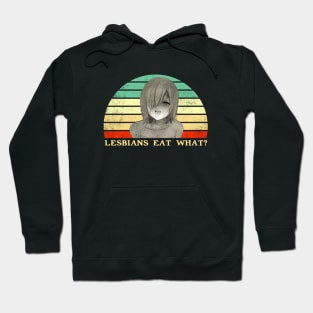 Lesbians Eat What - Lesbian Anime Pun - Retro Sunset Hoodie